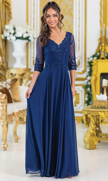 Dancing Queen 4497 – Beaded Illusion Sleeve A-Line Evening Gown