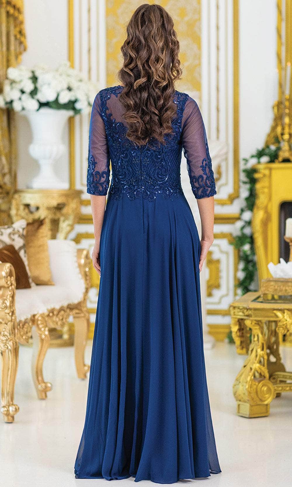 Dancing Queen 4497 – Beaded Illusion Sleeve A-Line Evening Gown
