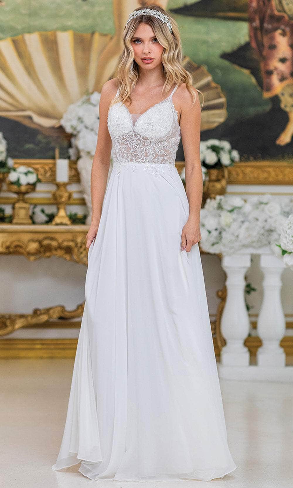 Dancing Queen 4500 – Lace Applique Illusion Bodice A-Line Gown with Sweep Train