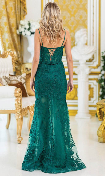 Dancing Queen 4501 – Elegant Lace Embroidered Sheer Slit Trumpet Gown