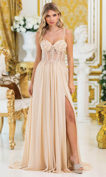 Dancing Queen 4506 – Off-Shoulder A-Line Slit Gown