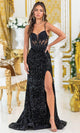 Dancing Queen 4511 – Sequin Illusion Bodice Sheath Gown with Thigh-High Slit