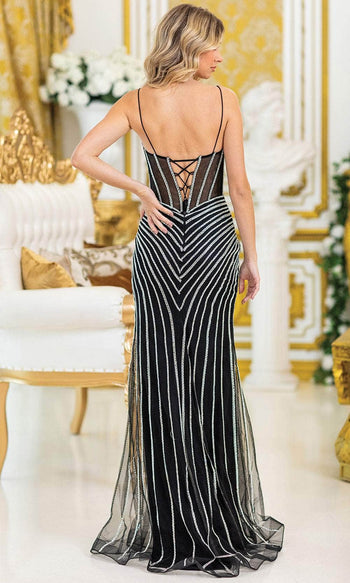 Dancing Queen 4518 - Striped Beaded Illusion Corset Sheath Gown