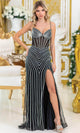 Dancing Queen 4518 - Striped Beaded Illusion Corset Sheath Gown