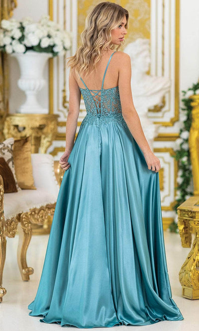 Dancing Queen 4520 – Satin A-Line Gown with Embroidered Illusion Bodice
