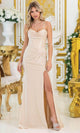 Dancing Queen 4521 – Cowl Neck Corset Sheath Gown with Side Slit