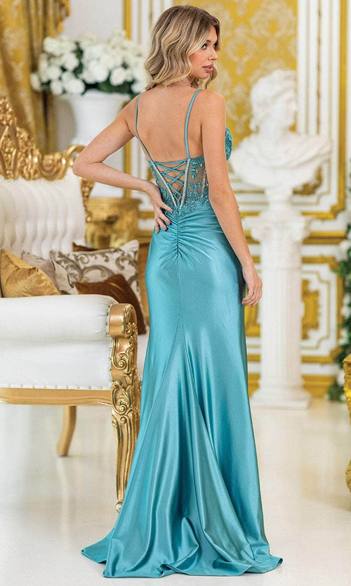 Dancing Queen 4530 – Beaded Lace Corset Sweetheart Slit Evening Gown