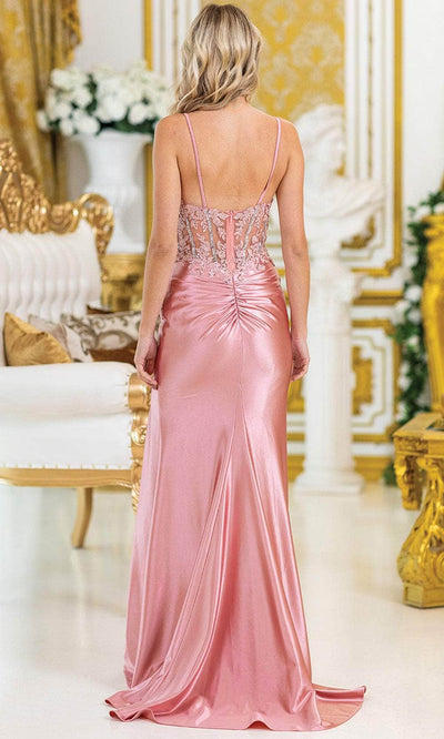 Dancing Queen 4530 – Beaded Lace Corset Sweetheart Slit Evening Gown