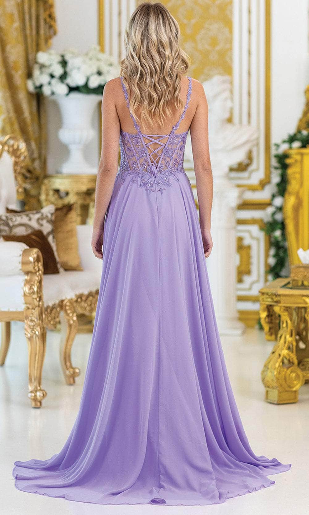 Dancing Queen 4531 – Beaded Lace Applique A-Line Gown with Slit