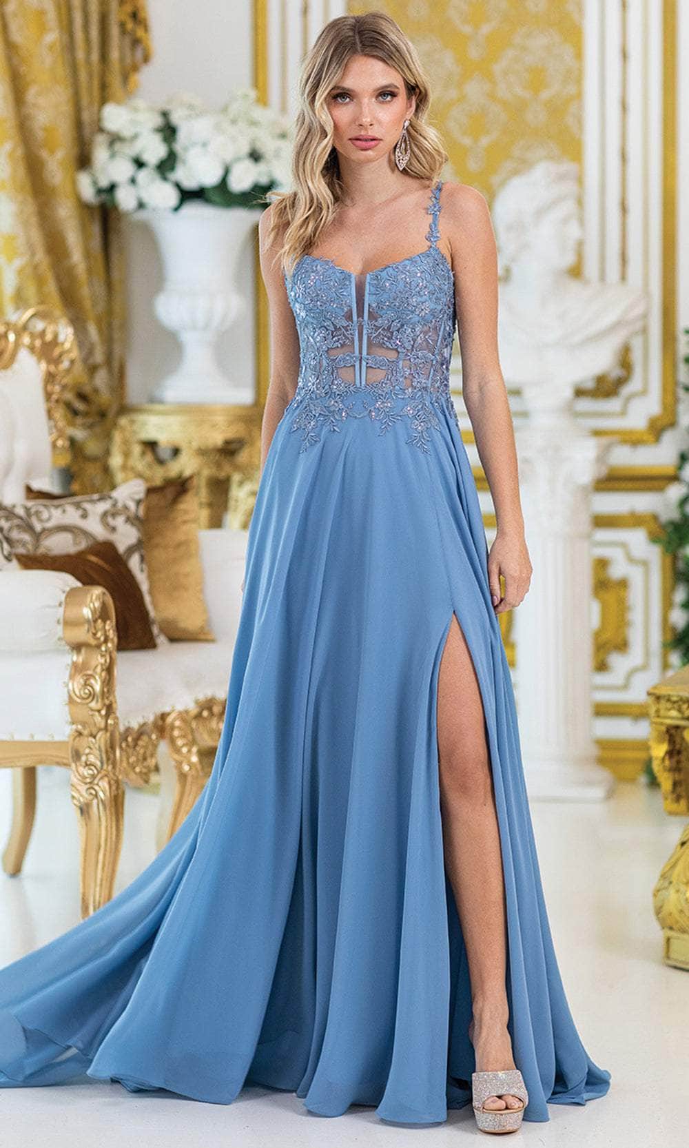 Dancing Queen 4531 – Beaded Lace Applique A-Line Gown with Slit