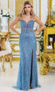 Dancing Queen 4533 – Glamorous Sequined Illusion Sheath Gown with High Slit