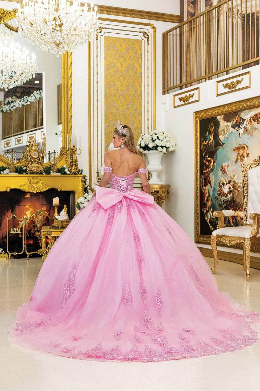 Dancing Queen 5000 – Off Shoulder Floral Applique Glitter Ballgown