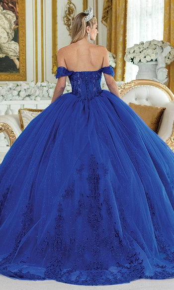 Dancing Queen 5003 - Glitter Embroidered Off Shoulder Ballgown Quinceanera Dresses XS / Royal Blue