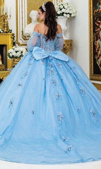 Dancing Queen 5005 - Embroidered Off Shoulder Gown with Puff Sleeve Quinceanera Dresses XS / Bahama Blue