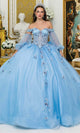 Dancing Queen 5005 - Embroidered Off Shoulder Gown with Puff Sleeve Quinceanera Dresses XS / Bahama Blue