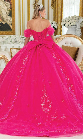 Dancing Queen 5006 - Sequin Embroidered Sheer Corset Ballgown Quinceanera Dresses XS / Fuchsia