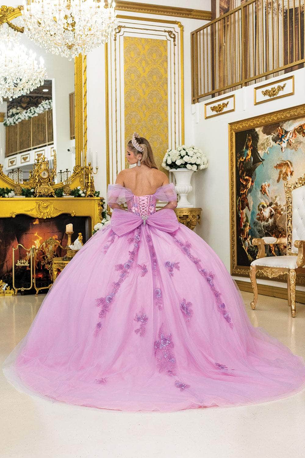 Dancing Queen 5007 - Sheer Sleeve Floral Appliqued Quince Dress Quinceanera Dresses XS / Lilac/Blush