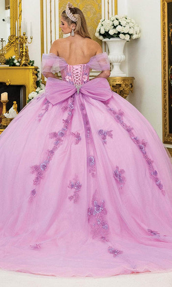 Dancing Queen 5007 - Sheer Sleeve Floral Appliqued Quince Dress Quinceanera Dresses XS / Lilac/Blush