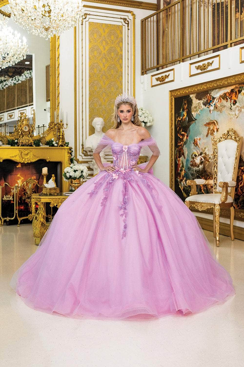 Dancing Queen 5007 - Sheer Sleeve Floral Appliqued Quince Dress Quinceanera Dresses XS / Lilac/Blush