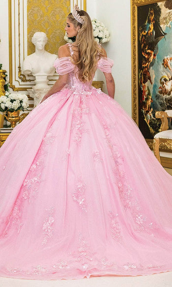 Dancing Queen 5009 - Puff Sleeve Floral Quince Ballgown Quinceanera Dresses XS / Pink