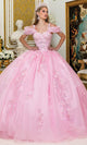 Dancing Queen 5009 - Puff Sleeve Floral Quince Ballgown Quinceanera Dresses XS / Pink