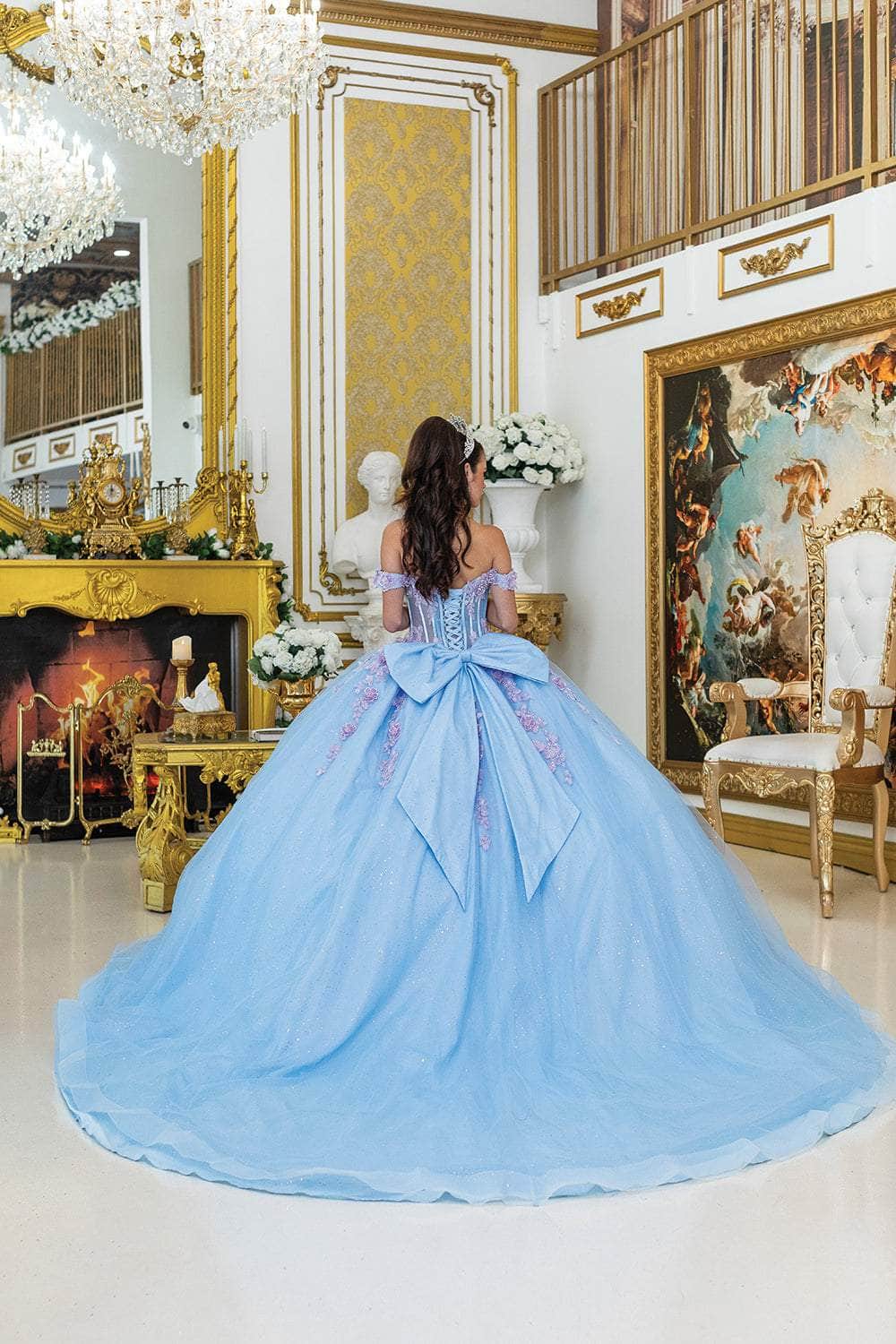 Dancing Queen 5016 - Floral Embellished Off Shoulder Ballgown Quinceanera Dresses XS / Bahama/Lilac