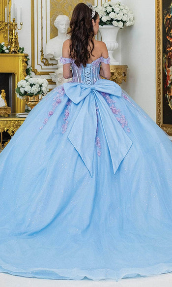 Dancing Queen 5016 - Floral Embellished Off Shoulder Ballgown Quinceanera Dresses XS / Bahama/Lilac