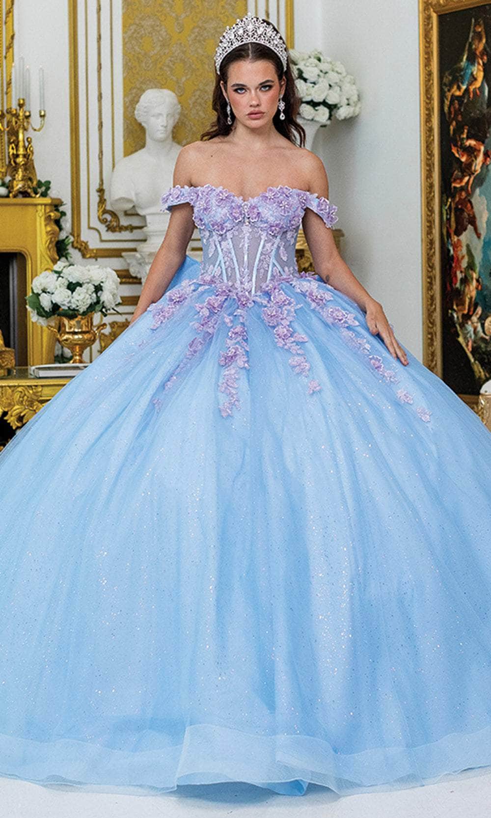 Dancing Queen 5016 - Floral Embellished Off Shoulder Ballgown Quinceanera Dresses XS / Bahama/Lilac
