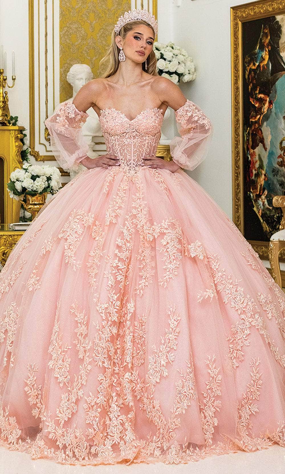 Dancing Queen 5020 - Sweetheart Embroidered Ballgown with Puff Sleeve Quinceanera Dresses XS / Blush