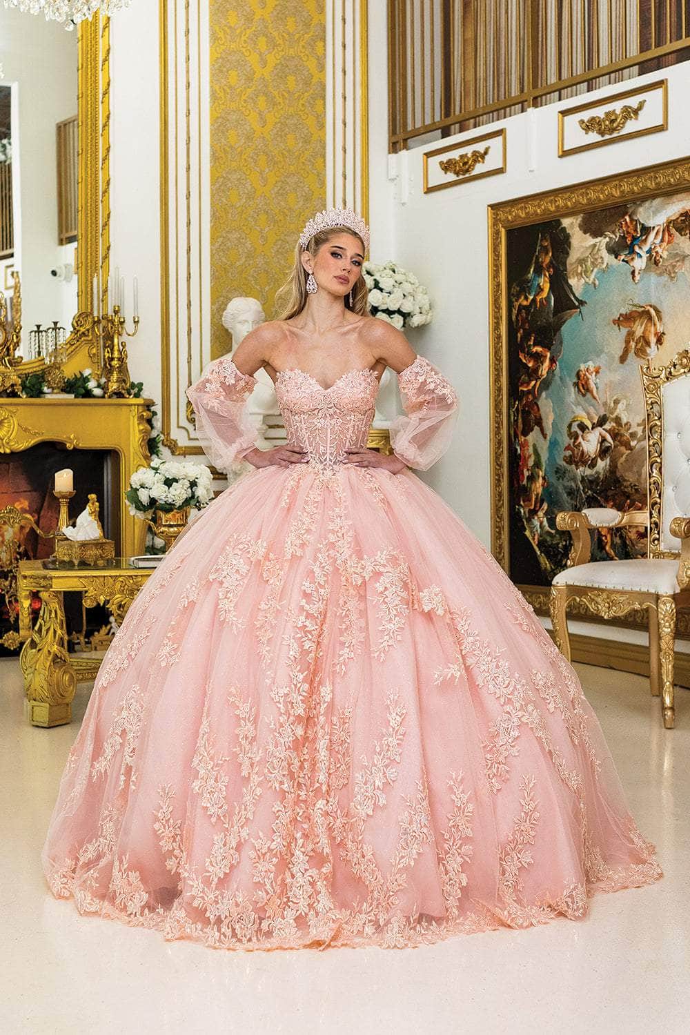 Dancing Queen 5020 - Sweetheart Embroidered Ballgown with Puff Sleeve Quinceanera Dresses XS / Blush