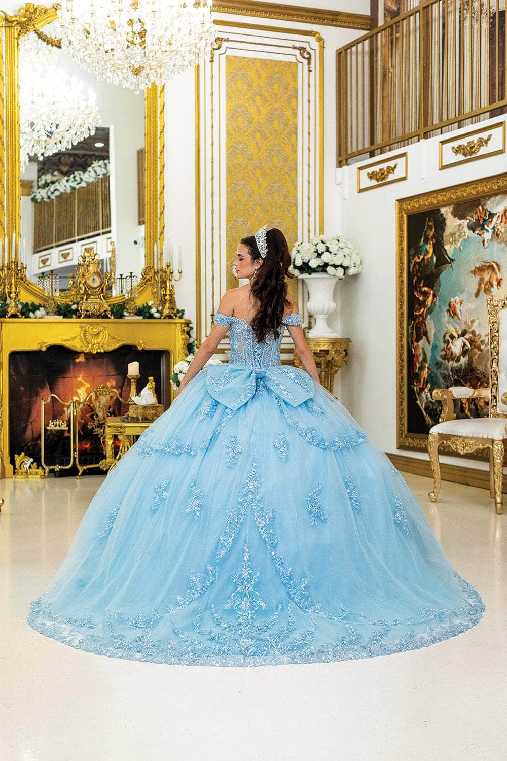 Dancing Queen 5024 - Layered Off Shoulder Ballgown Quinceanera Dresses XS / Bahama Blue