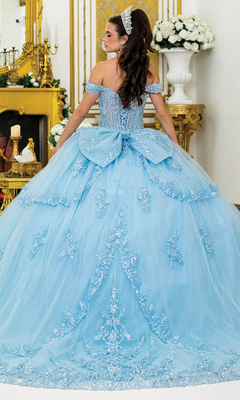 Dancing Queen 5024 - Layered Off Shoulder Ballgown Quinceanera Dresses XS / Bahama Blue