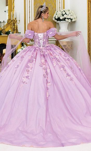 Dancing Queen 5036 - Embellished Off-Shoulder Ballgown with Sheer Cape Quinceanera Dresses XS / Blush