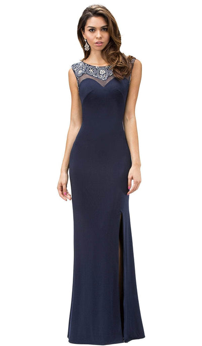 Dancing Queen - 9249 Bejeweled Illusion Evening Dress Evening Dresses XS / Navy