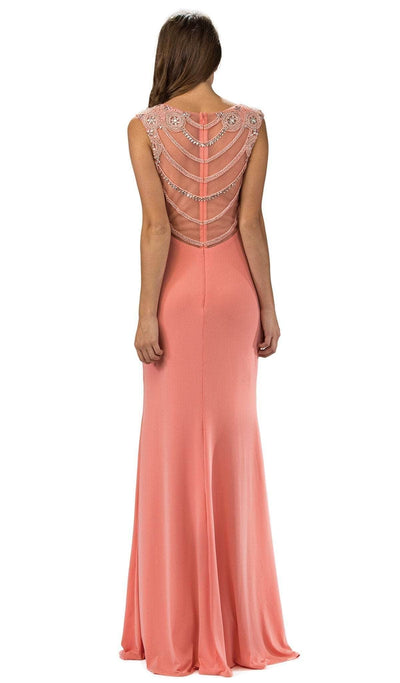 Dancing Queen - 9249 Bejeweled Illusion Evening Dress Evening Dresses XS / Peach