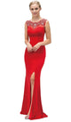 Dancing Queen - 9249 Bejeweled Illusion Evening Dress Evening Dresses XS / Red