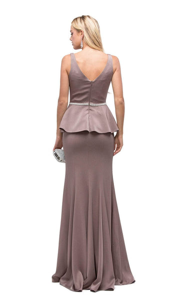 Dancing Queen - 9750 Jewel Encrusted V-Neck Peplum Evening Dress Evening Dresses XS / Black