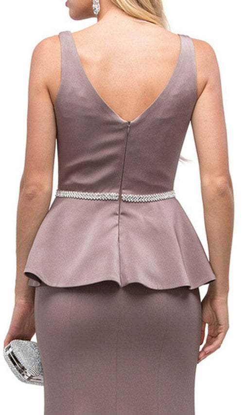 Dancing Queen - 9750 Jewel Encrusted V-Neck Peplum Evening Dress Evening Dresses XS / Royal Blue