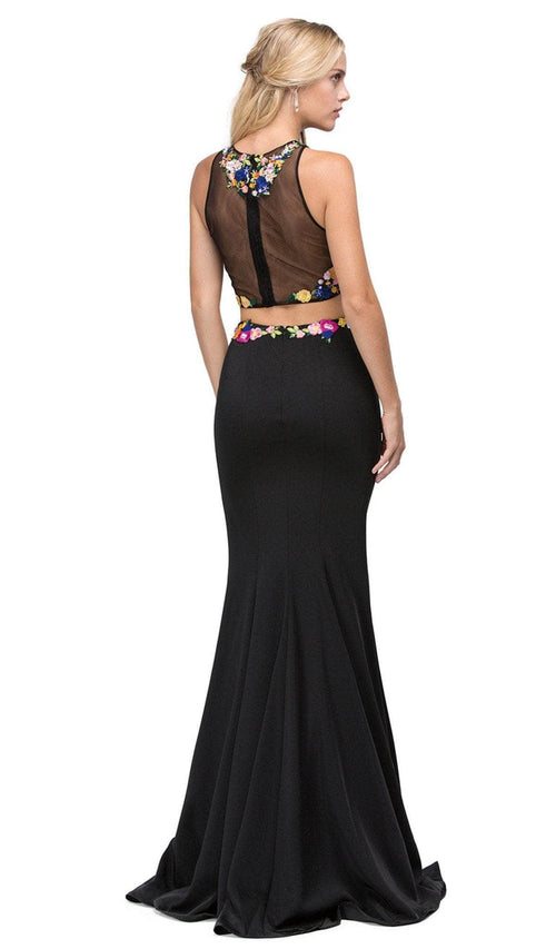 Dancing Queen - 9778 Floral Embroidered Two-piece Mermaid Prom Dress Prom Dresses XS / Black/Yellow