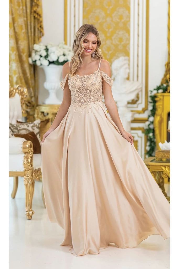 Dancing Queen DQ-4482 Elegant Long Prom Dress for a Timeless Look - Champagne / XS - Dress