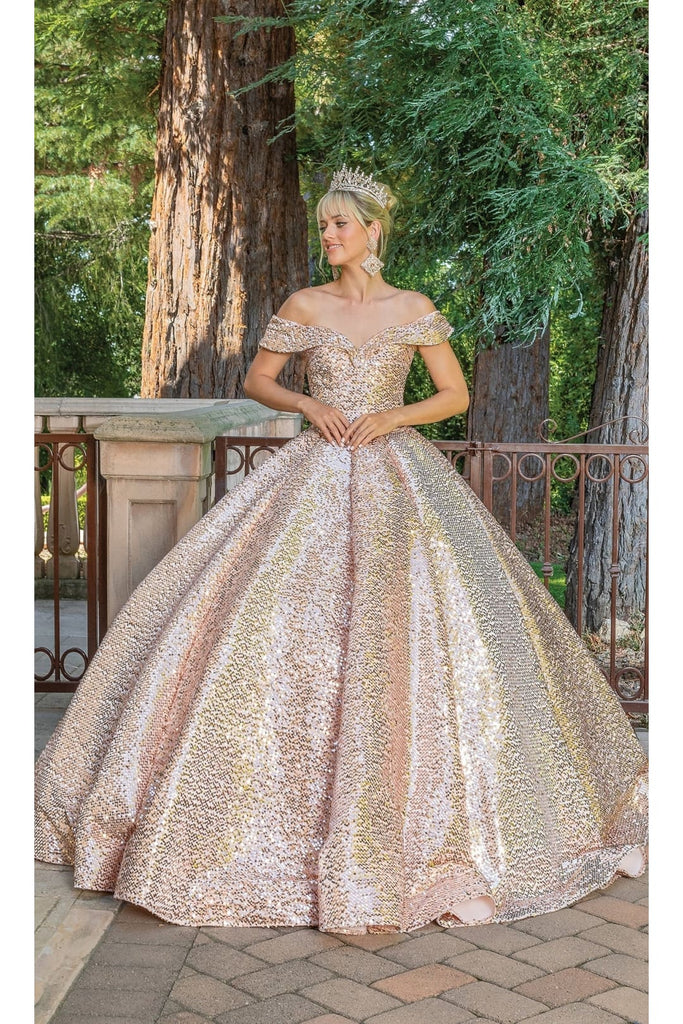 Dancing Queen Dresses DQ-1559 Quinceañera Gown with Voluminous Skirt - Rose gold / XS - Dress