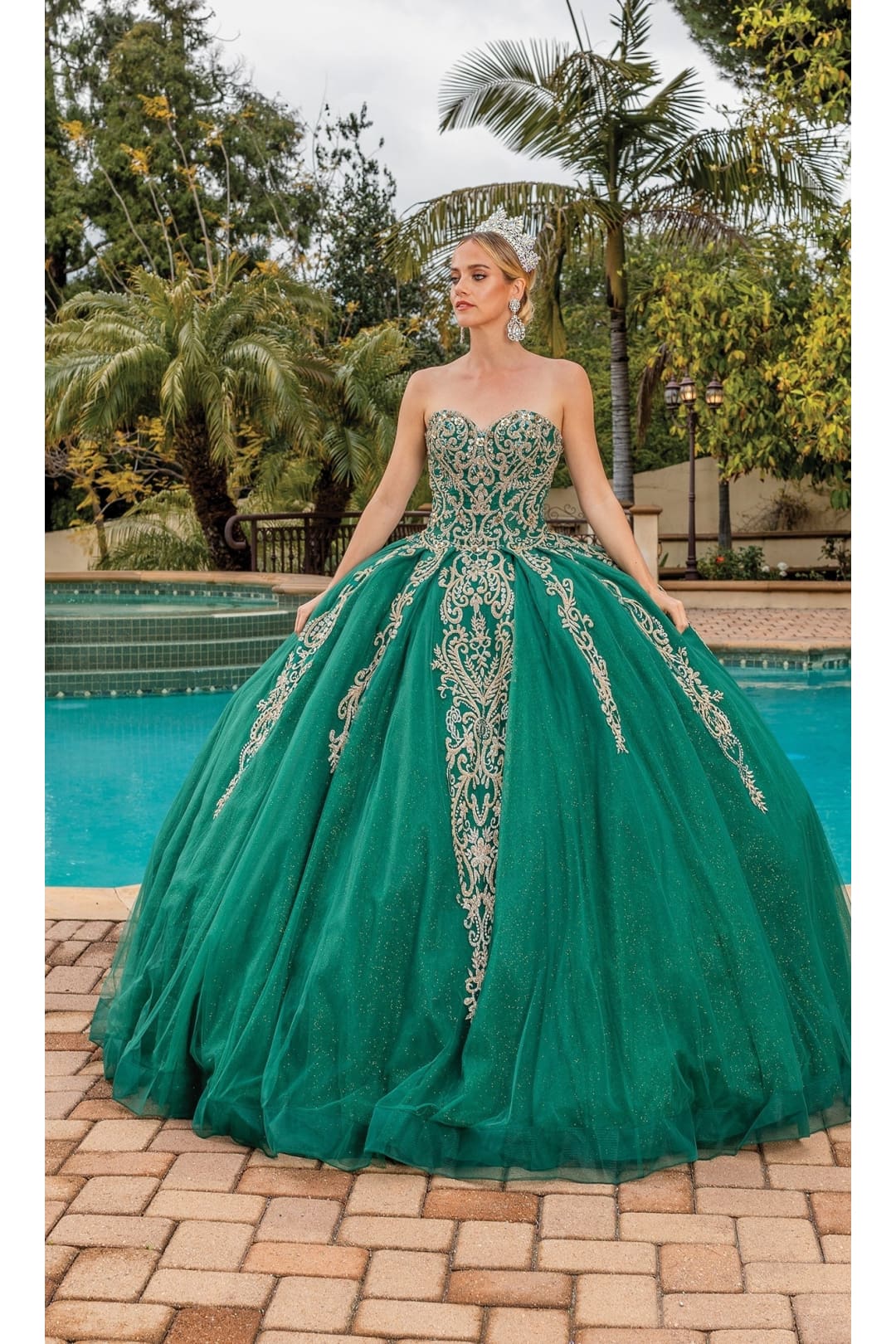 Dancing Queen Dresses DQ-1672 Quinceañera Crystal-Embellished Bodice - Hunter Green / XS - Dress