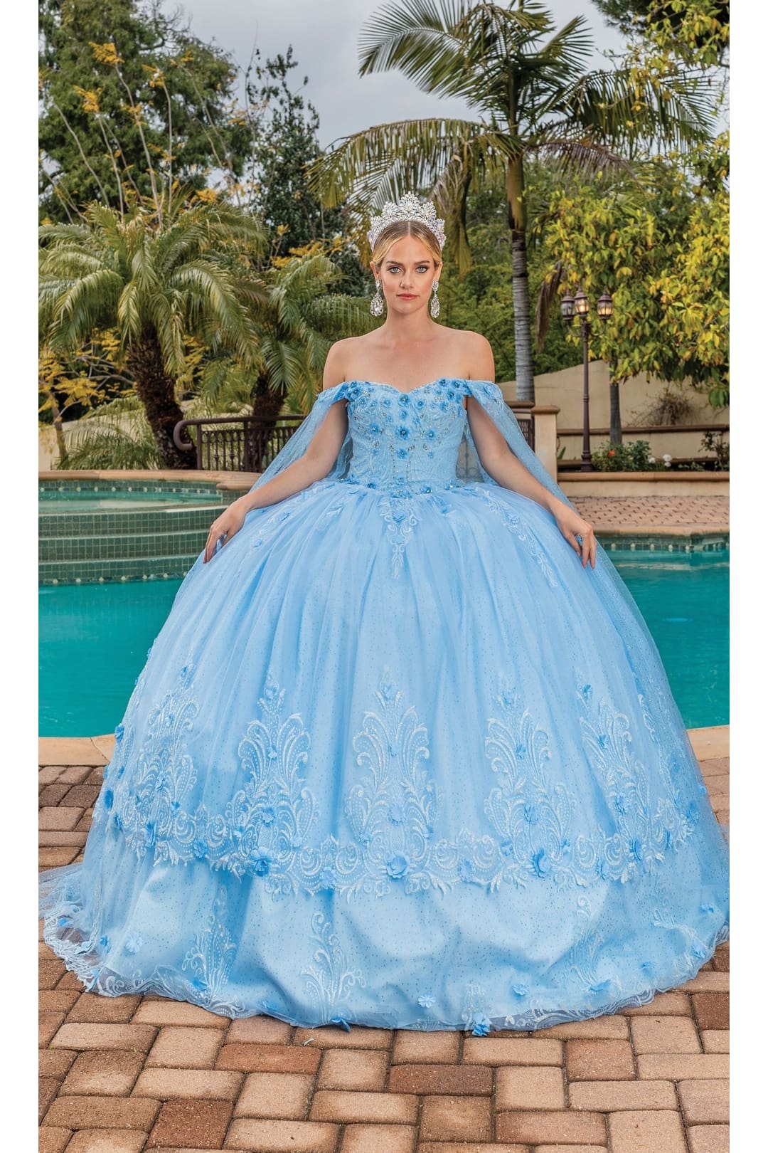 Dancing Queen Dresses DQ-1676 Quinceañera Gown with Full Tulle Skirt - Bahama Blue / XS - Dress