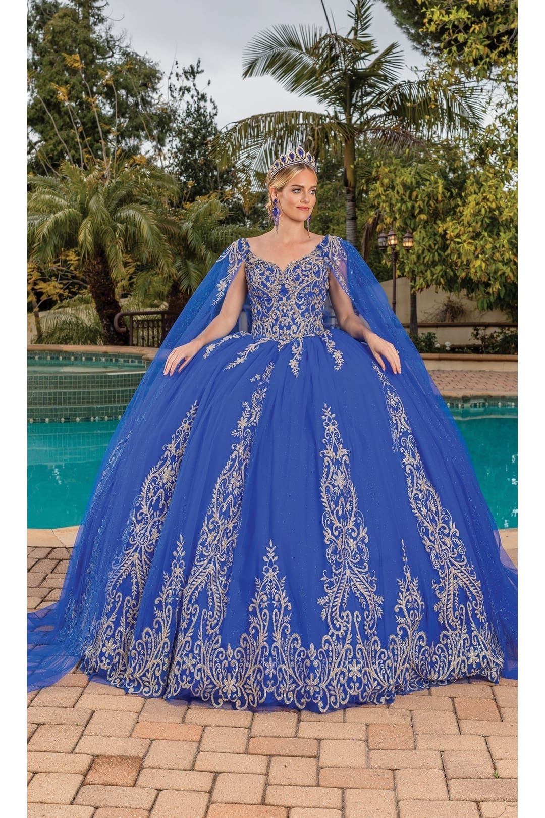 Dancing Queen Dresses DQ-1743 Quinceañera Gown with Embellished Bodice - Royal Blue/Gold / XS - Dress