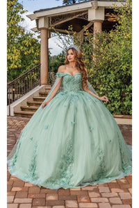 Dancing Queen Dresses DQ-1853 Quinceañera Ball Gown with Beaded Corset - Sage / XS - Dress