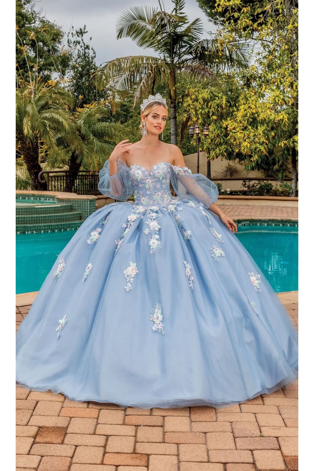 Dancing Queen Dresses DQ-1871 Regal Quinceañera Ball Gown - Ice Silver / XS - Dress