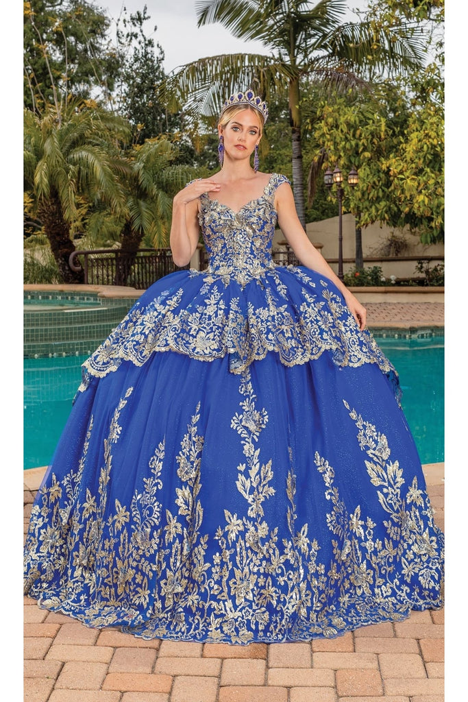 Dancing Queen Dresses DQ-1881 Stunning Quinceañera Ball Gown - Royal Blue/Gold / XS - Dress