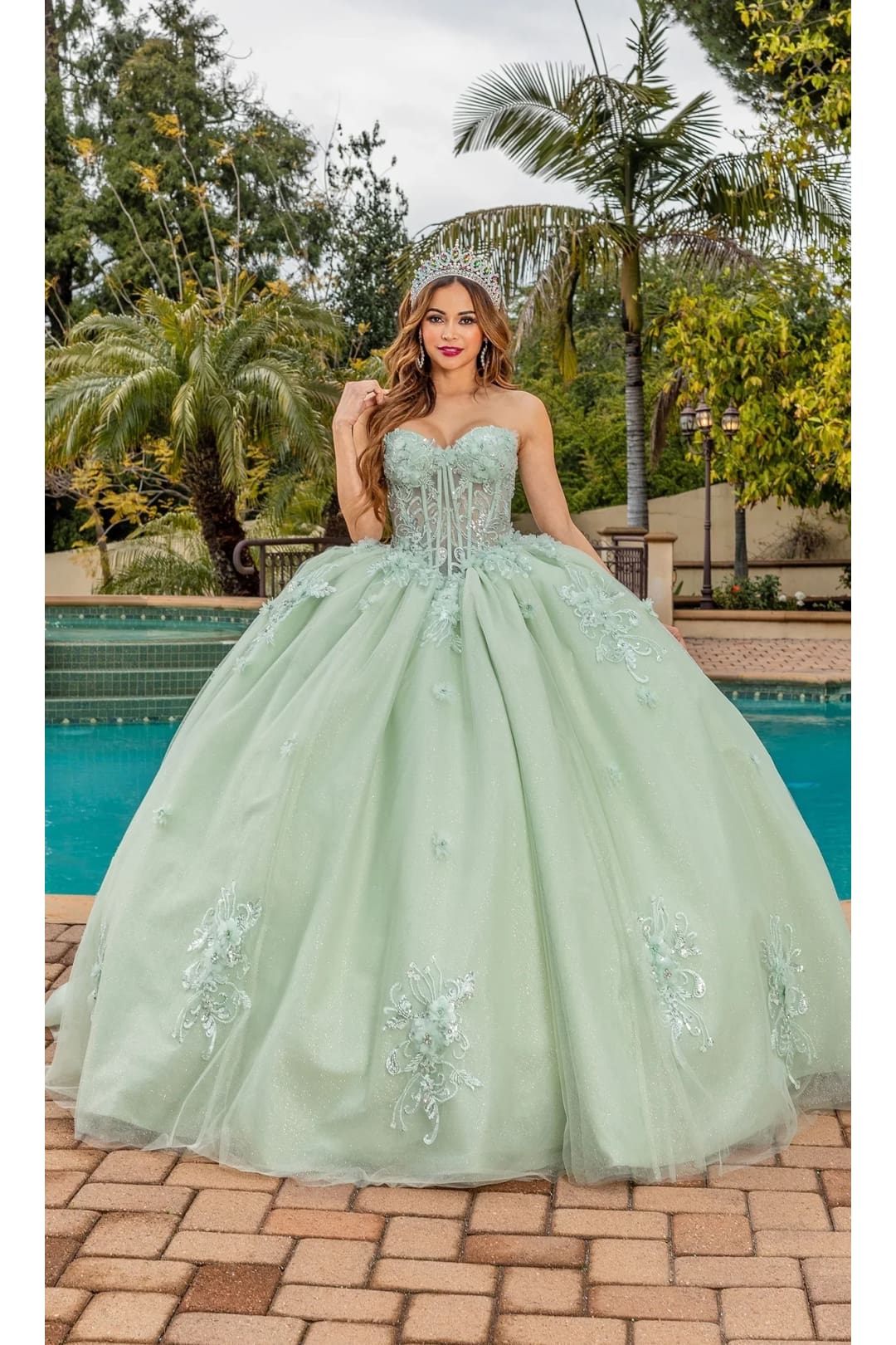 Dancing Queen Dresses DQ-1893 Sparkling Quinceañera Ball Gown - Sage / XS - Dress