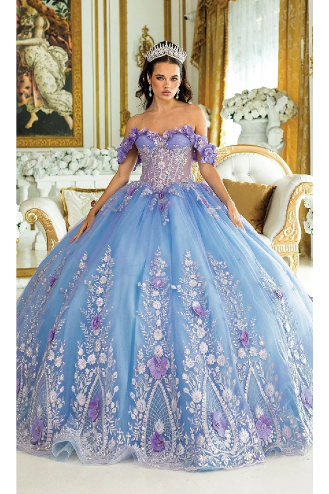 Dancing Queen Dresses DQ-1999 Gorgeous Quinceañera Perfection Gown - Lilac/Blue/Bahama / XS