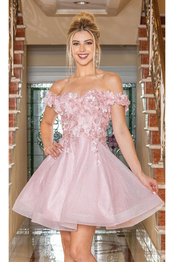 Dancing Queen Dresses DQ-21-3254 Corset-Back Babydoll Short Prom Dress - Blush / XS - Dress